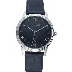 Emporio Armani Classic Dark Blue Dial Silver Case Dark Blue Leather Bracelet 622335