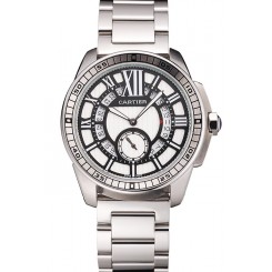 Fake Cartier Calibre De Cartier Small Seconds Black And White Dial Stainless Steel Case And Bracelet