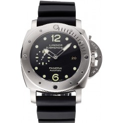 High Quality Fake Swiss Panerai Luminor Submersible Black Dial Stainless Steel Case Black Rubber Strap