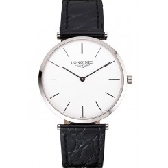 High Quality Swiss Longines Grande Classique White Dial Stainless Steel Case Black Leather Strap