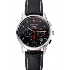 Knockoff AAAAA Longines Column Wheel Black Dial Silver Stainless Steel Case Black Leather Strap