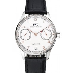 Replica High Quality Swiss IWC Portuguese White Dial Rose Gold Numerals Silver Case Black Leather Bracelet 1453910