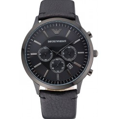 Top Emporio Armani Classic Chronograph Black Dial Black Leather Bracelet 622340