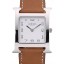 Hermes Heure H Stainless Steel Polished Bezel Tan Leather Strap White Dial 80230