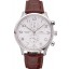 IWC Portugieser Chronograph White Dial Steel Hands And Numerals Steel Case With Diamonds Brown Leather Strap