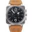 Replica Cheap Bell and Ross BR 03-94 Black Dial Silver Case Brown Leather Strap