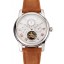 Replica Patek Philippe Grand Complications Day Date Tourbillon White Dial Rose Gold Numerals Stainless Steel Case Brown Suede Leather Strap 1453818