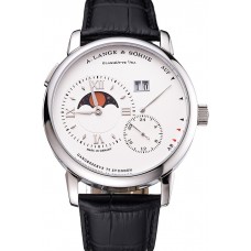 1:1 A. Lange & Sohne Grand Lange 1 Moon Phase White Dial Stainless Steel Case Black Leather Strap