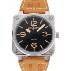 Bell and Ross BR 01-92 Black Dial Silver Case Gold Numerals Brown Leather Strap