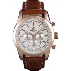Best Imitation Breitling Transocean White Dial Brown Leather Strap Rose Gold Bezel