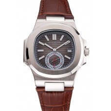 Best Imitation Patek Philippe Nautilus Gray Dial Stainless Steel Case Brown Leather Strap