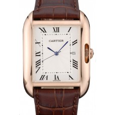 Cartier Tank Anglaise 36mm White Dial Gold Case Brown Leather Bracelet