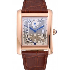 Cartier Tank White Dial Rose Gold Case Brown Leather Strap 622764