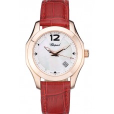 Designer Imitation Chopard Red Leather Bracelet Watch 80276