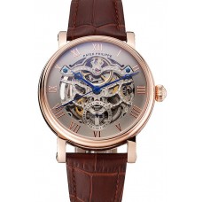 Fake Patek Philippe Grand Complications Gray Skeleton Dial Rose Gold Case Brown Leather Strap 1453807