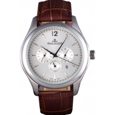 Fashion Jaeger Lecoultre Master Chronograph Silver Bezel Brown Leather Band 621612