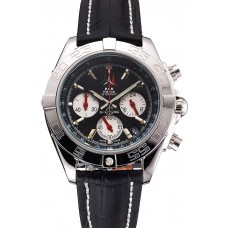 High Quality Breitling Chronomat Frecce Tricolori Black Dial Stainless Steel Case Black Leather Strap