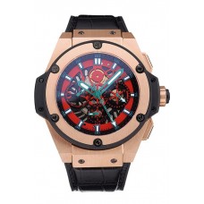 Imitation Swiss Hublot Big Bang Limited Edition Black And Red Dial Gold Case Black Leather Strap 62289