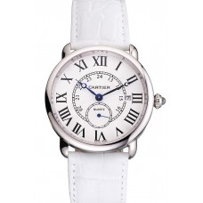 Knockoff Cartier Ronde Louis Cartier White Dial Stainless Steel Case White Leather Strap