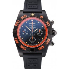 Knockoff Swiss Breitling Chronomat 44 Raven Black And Orange Dial Black Case Black Rubber Strap