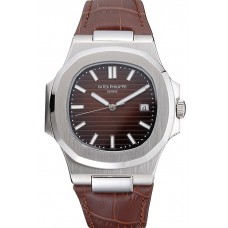 Patek Philippe Nautilus Brown Dial Brushed Stainless Steel Case Brown Leather Strap