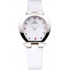 Quality Omega Ladies Watch White Dial With Jewels Stainless Steel Case White Leather Strap 622817 Watch