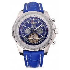Replica Breitling Bentley Mulliner Tourbillon Blue Dial Stainless Steel Case Blue Leather Strap 622726