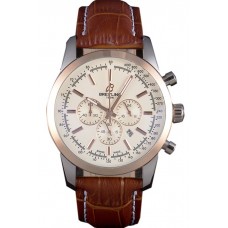Replica Breitling Transocean White Dial Light Brown Leather Strap Rose Gold Bezel