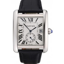 Replica Cartier Tank MC White Dial Stainless Steel Case Black Leather Strap 622576