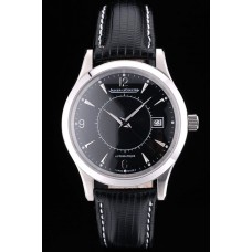 Replica Jaeger Le Coultre Swiss Master Control Stainless Steel Bezel Black Leather Strap 7593