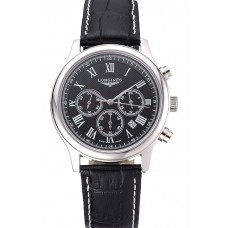 Replica Longines Master Collection Black Leather Strap Black Dial 80224