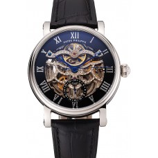 Replica Patek Philippe Grand Complications Black Skeleton Dial Stainless Steel Case Black Leather Strap 1453812