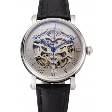 Replica Patek Philippe Grand Complications Gray Skeleton Dial Stainless Steel Case Black Leather Strap 1453811