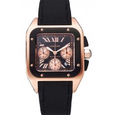 Swiss Cartier Santos Rose Gold Bezel with Black Dial and Black Fabric Strap sct39 621523