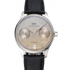 Swiss IWC Portuguese Grey Dial Silver Case Black Leather Bracelet 1453907